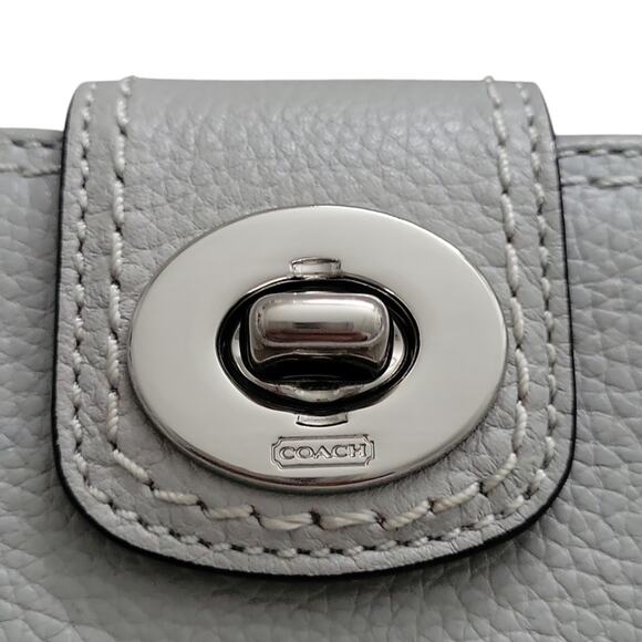 👛 COACH Light Gray Leather Vintage Wallet Turn Lock Pocket Card Holder - Picture 4 of 6